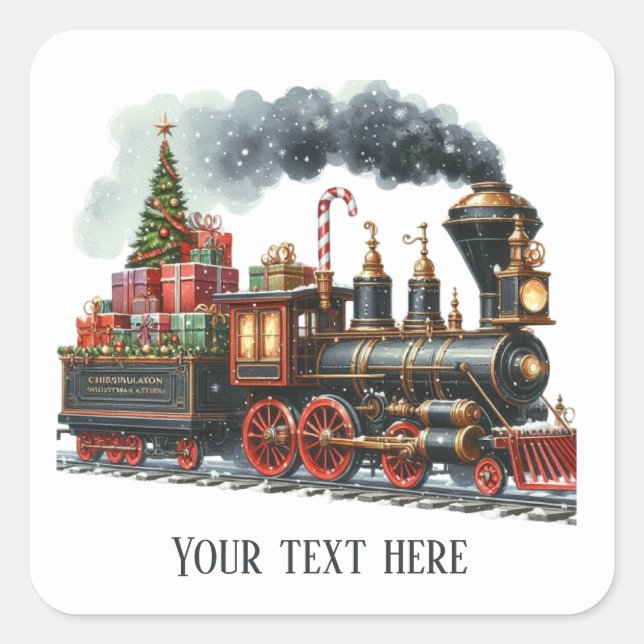 Festive Christmas train add text  Square Sticker (Front)