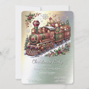 Festive Christmas Train Christmas Party Invitation