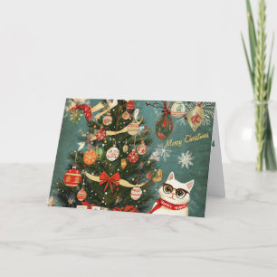 Festive Christmas Tree and Cat Card