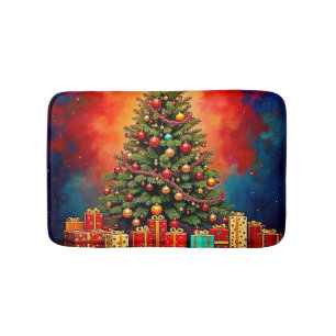 Festive Christmas Tree and Gifts Art Bath Mat