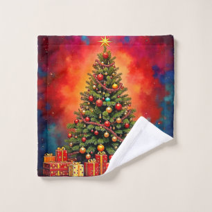 Festive Christmas Tree and Gifts Art Bath Towel Set