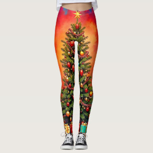 Festive Christmas Tree and Gifts Art Leggings