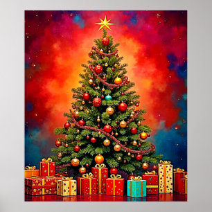 Festive Christmas Tree and Gifts Art Poster