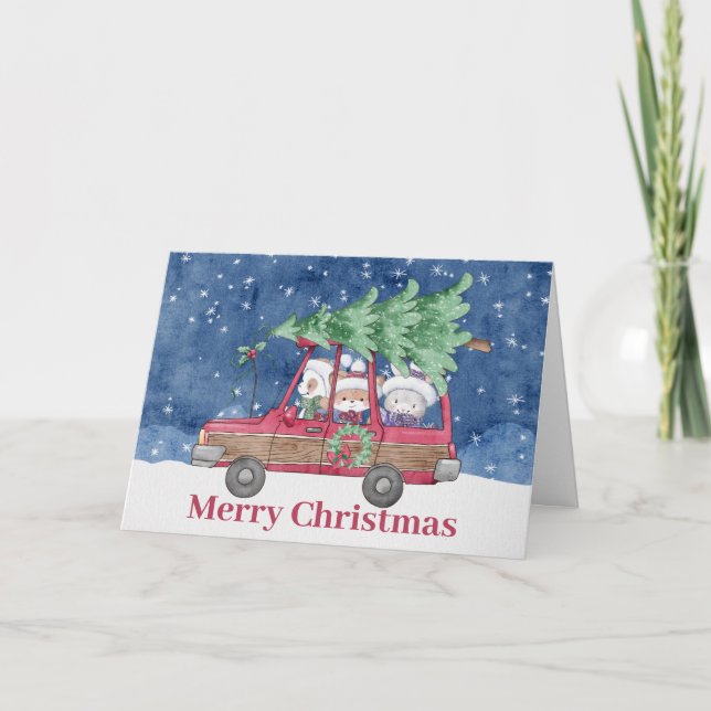 Festive Christmas Tree Animals Thank You Card (Front)