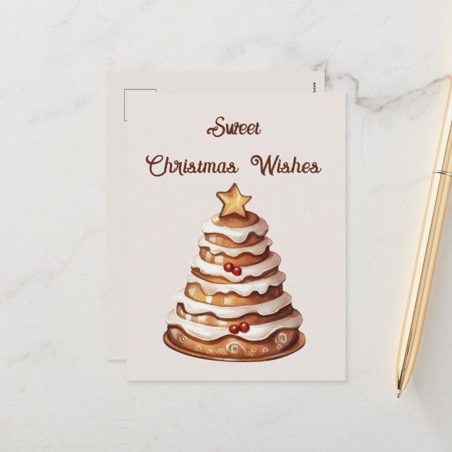 Festive Christmas tree cake add text Holiday  Postcard (Front/Back In Situ)