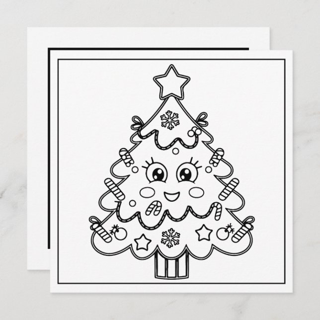 Festive Christmas tree colouring Holiday Card (Front/Back)