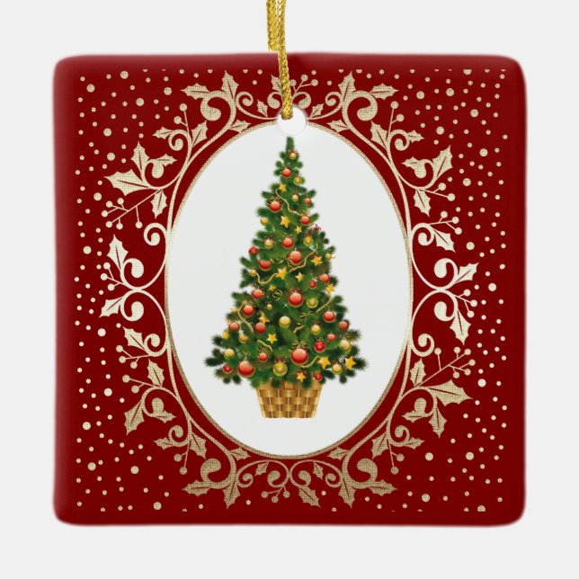 Festive Christmas Tree Custom Holiday  Ceramic Tree Decoration (Front)