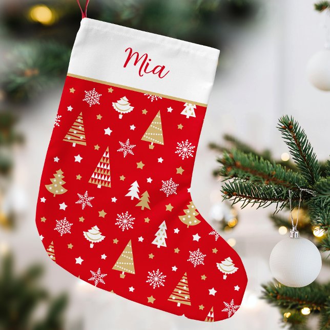 Festive Christmas Tree Custom Name Red Small Christmas Stocking (Creator Uploaded)