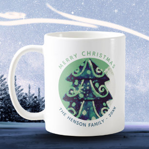 Festive Christmas Tree Family Name Coffee Mug