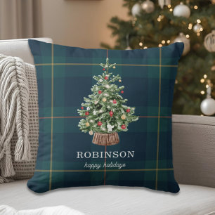 Festive Christmas Tree Family Name Holiday Cushion