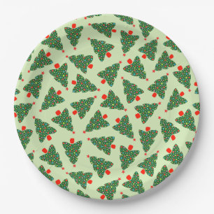 Festive Christmas Tree Green Mint Paper Plate