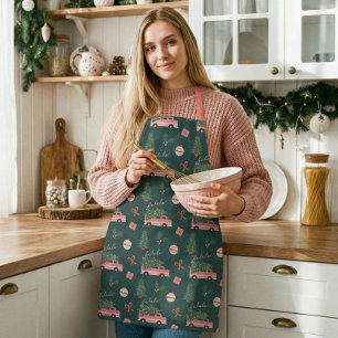 Festive Christmas Tree Green Vintage Retro Van Apron