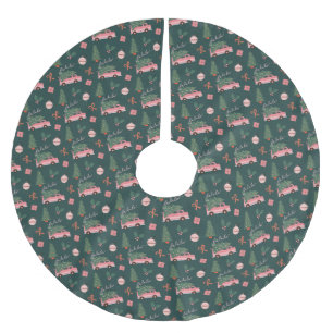 Festive Christmas Tree Green Vintage Retro Van Brushed Polyester Tree Skirt