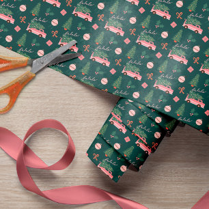 Festive Christmas Tree Green Vintage Retro Van Wrapping Paper