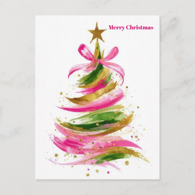Festive Christmas Tree Greeting Holiday Postcard (Front)