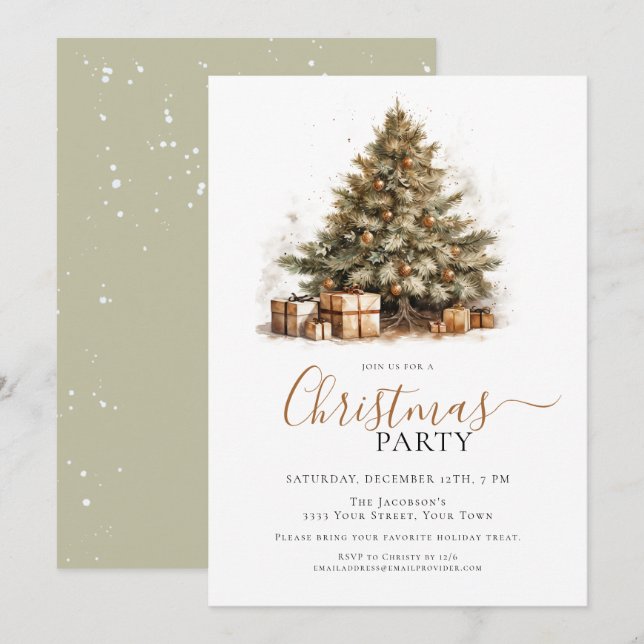 Festive Christmas Tree Holiday Christmas Party Invitation (Front/Back)