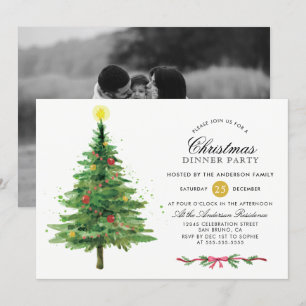 Festive Christmas Tree Holiday Dinner Party Photo Invitation