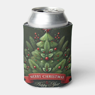 Festive Christmas Tree Illustration Can Cooler