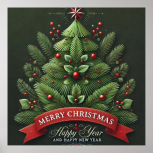 Festive Christmas Tree Illustration Poster