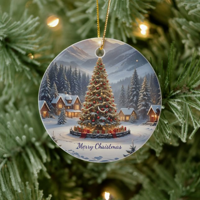 Festive Christmas tree in a mountain village Ceramic Tree Decoration (Tree)