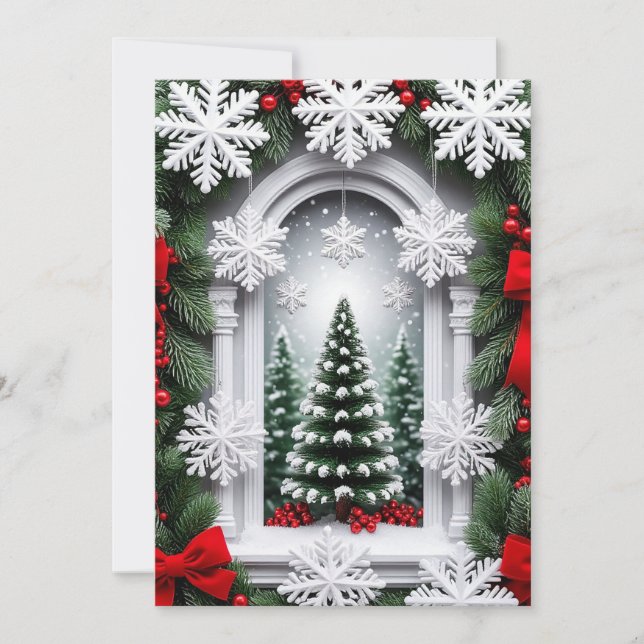 Festive Christmas Tree in Snowy Winter Invitation (Front)