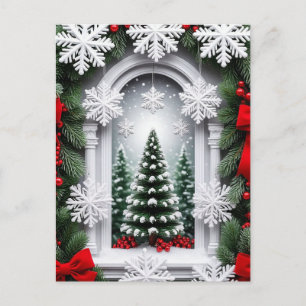 Festive Christmas Tree in Snowy Winter Postcard