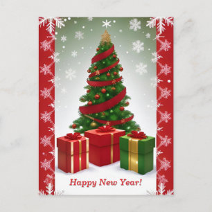 Festive Christmas Tree in Snowy Winter Postcard