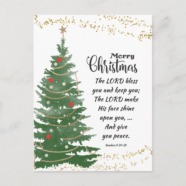 Festive Christmas Tree Lord Bless You Bible Verse Holiday Postcard (Front)