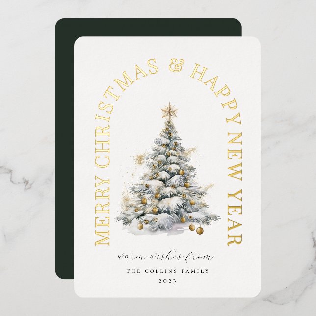 Festive Christmas Tree Modern Foil Holiday Card (Front/Back)
