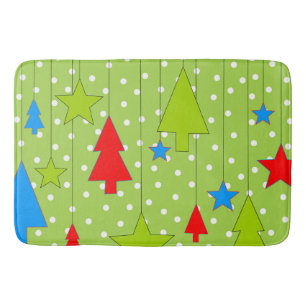 Festive Christmas Tree Pattern Bath Mat