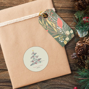 Festive Christmas Tree Paw Print Ornament Sticker
