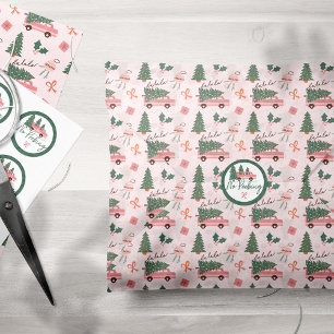 Festive Christmas Tree Pink Vintage Retro Van Tissue Paper