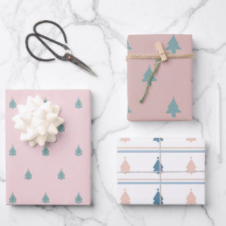 Festive Christmas Tree Pink Wrapping Paper Sheet