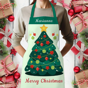 Festive Christmas Tree Poinsettia Design Apron