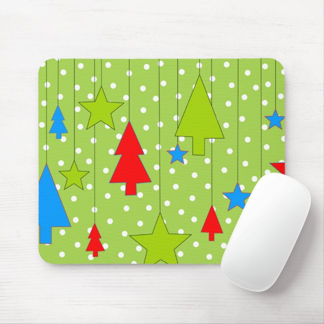 Festive Christmas Tree Print Mouse Mat (With Mouse)