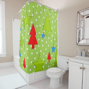 Festive Christmas Tree Print Shower Curtain