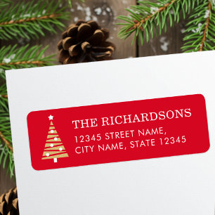 Festive Christmas Tree Red Gold Return Address