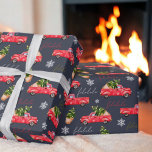 Festive Christmas tree red watercolor truck navy Wrapping Paper<br><div class="desc">Festive Christmas tree red watercolor truck illustration with a Scandinavian style Christmas tree ,  snowflake and cool pink watercolor  truck on navy blue.</div>