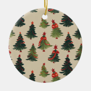 Festive Christmas Tree Repeating Pattern Ceramic Tree Decoration