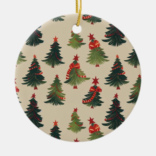 Festive Christmas Tree Repeating Pattern Ceramic Tree Decoration (Front)