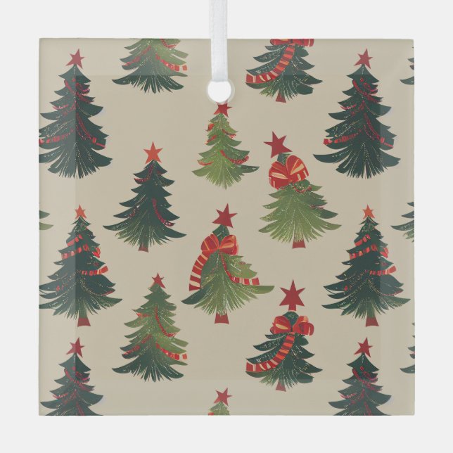 Festive Christmas Tree Repeating Pattern Glass Tree Decoration (Front)