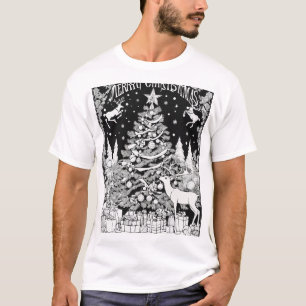 Festive Christmas Tree Silhouette Black Design on  T-Shirt
