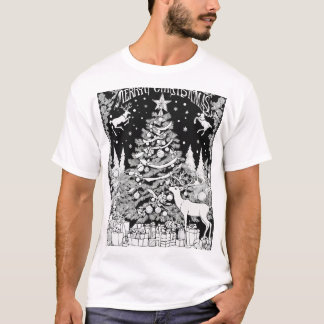 Festive Christmas Tree Silhouette Black Design on  T-Shirt