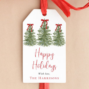 Festive Christmas Tree Watercolor Holiday Gift Tags