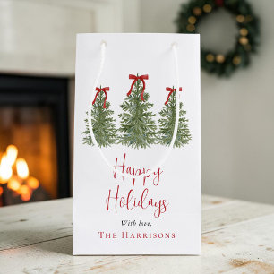 Festive Christmas Tree Watercolor Holiday Small Gift Bag
