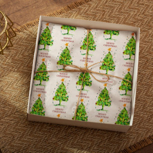 Festive Christmas Tree Watercolor Tissue Paper