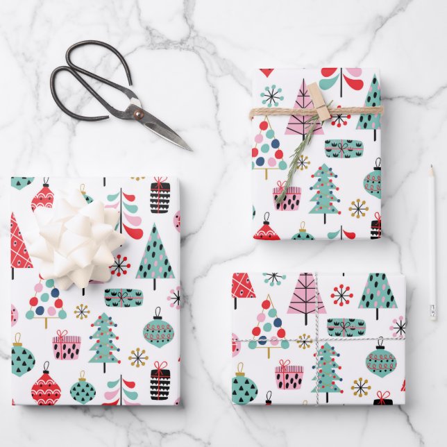 Festive Christmas Tree | Whimsical Holiday Pattern Wrapping Paper Sheet (Front)