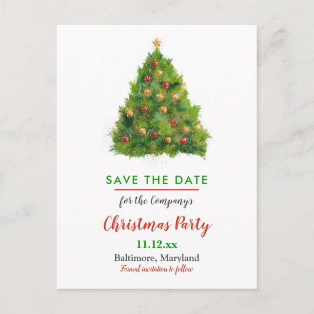 Festive Christmas Tree | Winter Holiday Party Announcement Postcard (Front)