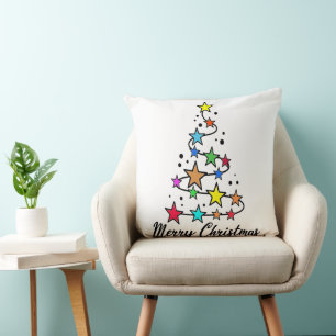 Festive Christmas tree with colourful stars Cushion