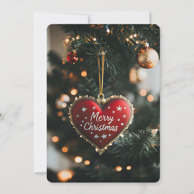 Festive Christmas Tree with Heart Greeting Card (Front)